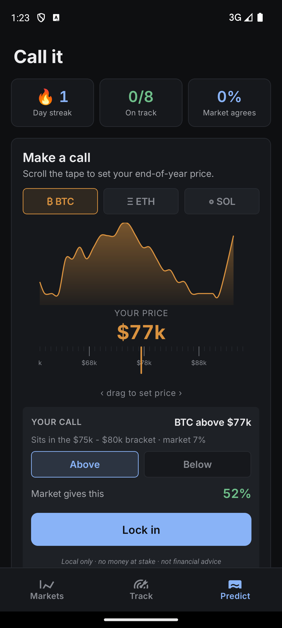 Predict screen with price tape